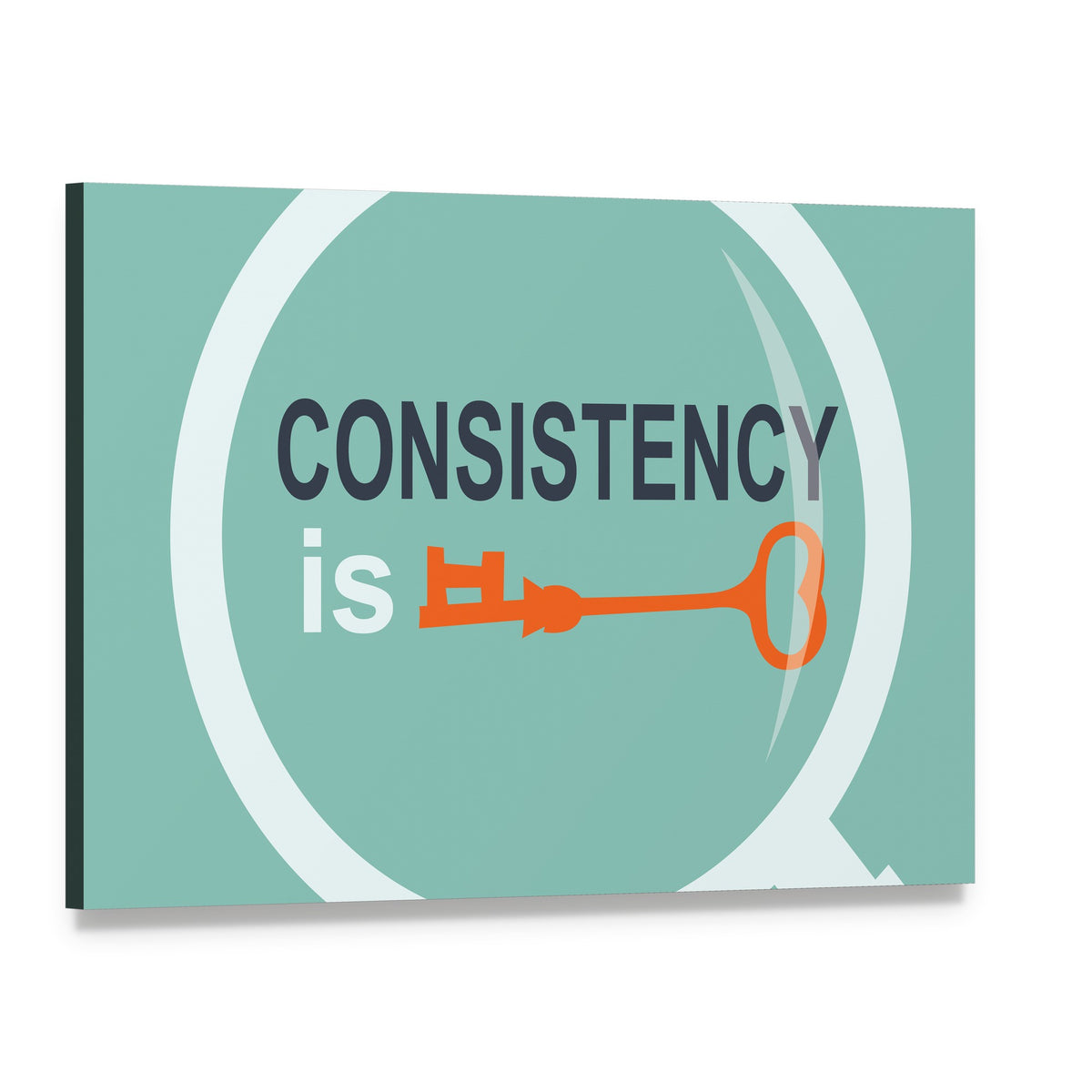 Consistency Is Key Typography Canvas Wall Art, single panel gallery wrapped canvas, angled product view