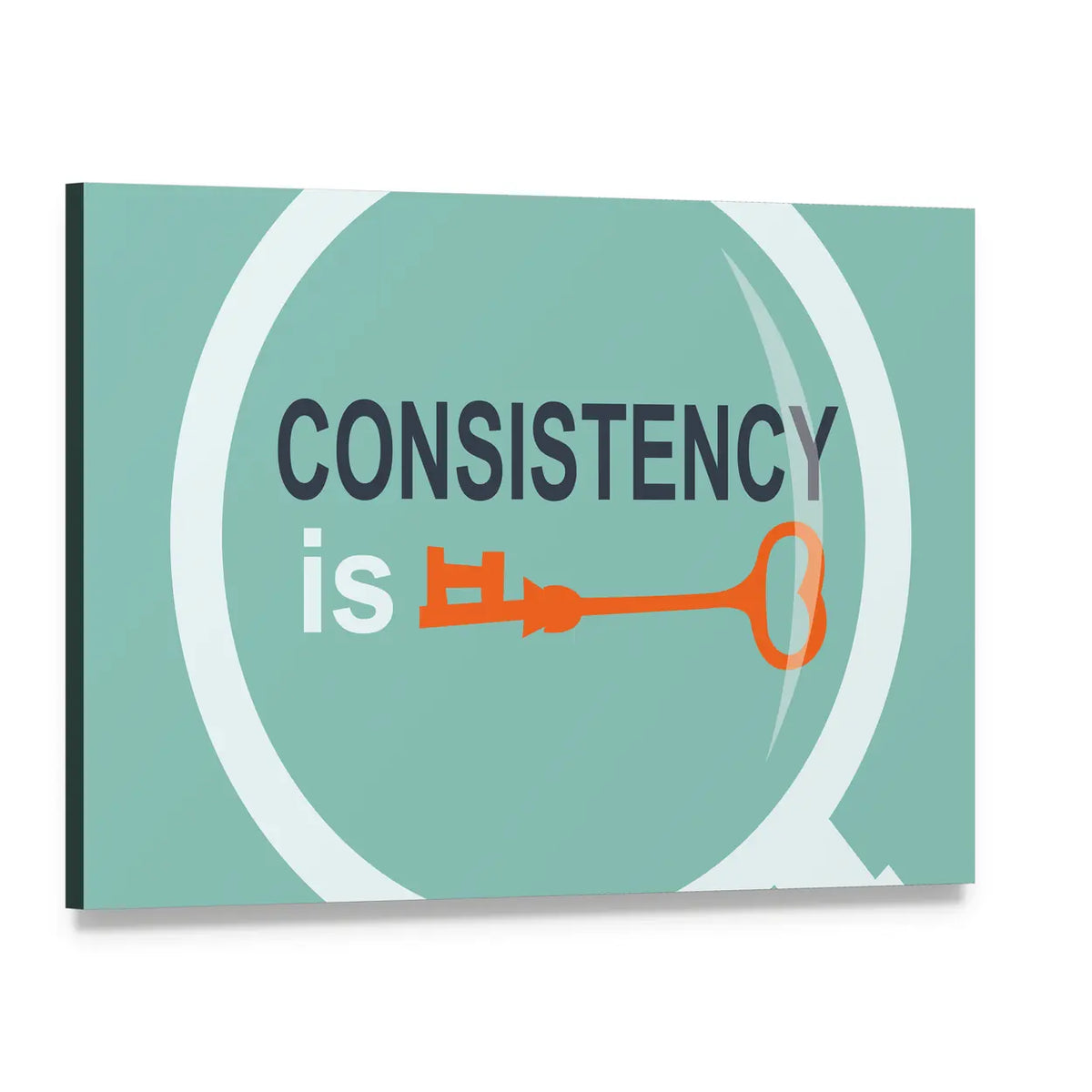 Consistency Is Key Typography Canvas Wall Art, single panel gallery wrapped canvas, angled product view