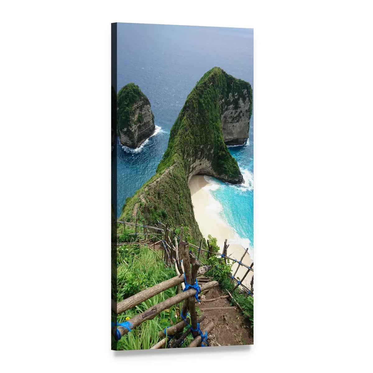 Tropical Rocky Beach with Winding Path Vertical Canvas Wall Art, 1 panel 1 Vertical layout gallery wrapped canvas set, angled product view