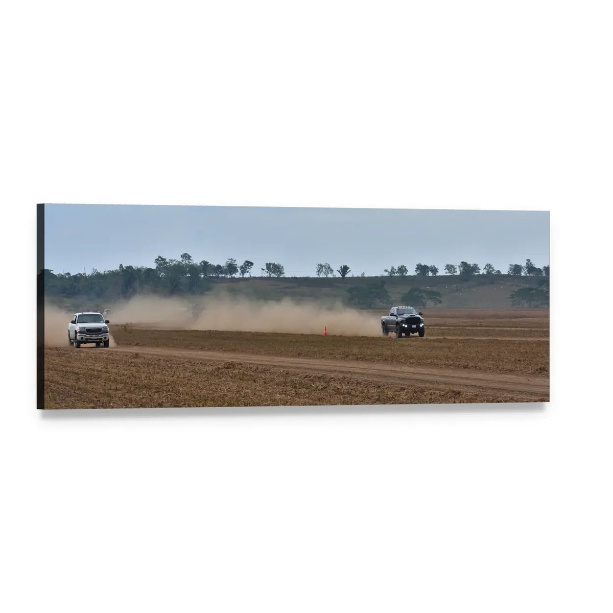 Off-road Truck Race Panoramic Canvas Wall Art, single panel gallery wrapped canvas, angled product view