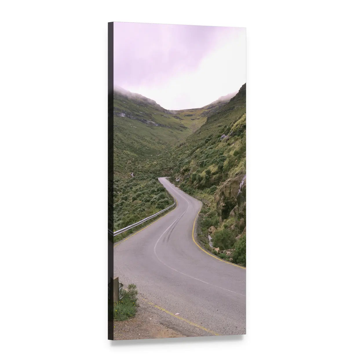 Winding Mountain Highway in Lesotho Vertical Canvas Wall Art, 1 panel 1 Vertical layout gallery wrapped canvas set, angled product view