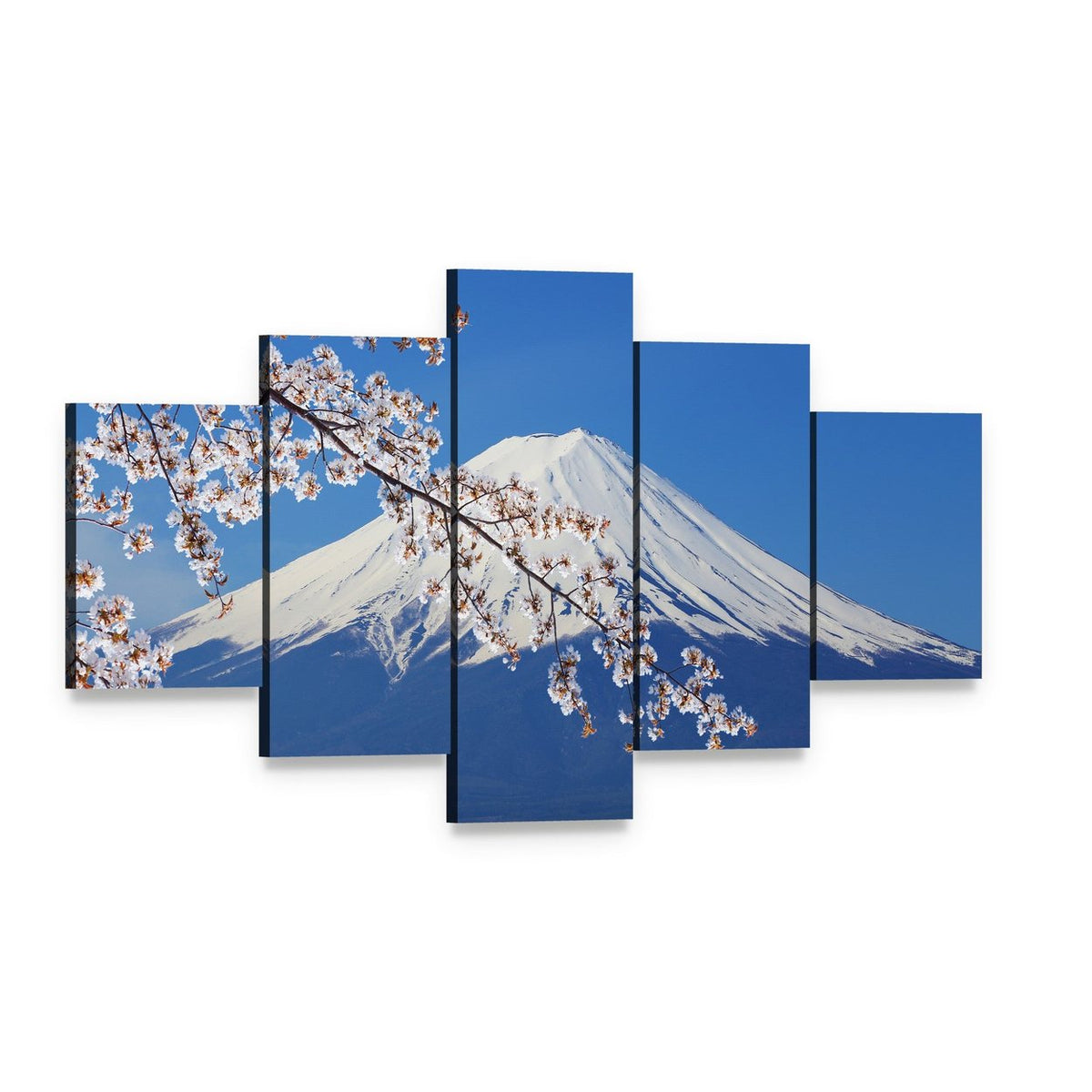 Mount Fuji with Cherry Blossoms in Spring Canvas Wall Art, 5 panel 5 Star layout gallery wrapped canvas set, angled product view
