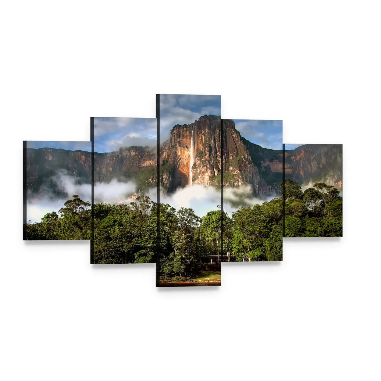 Angel Falls in Morning Light Canvas Wall Art, 5 panel 5 Star layout gallery wrapped canvas set, angled product view