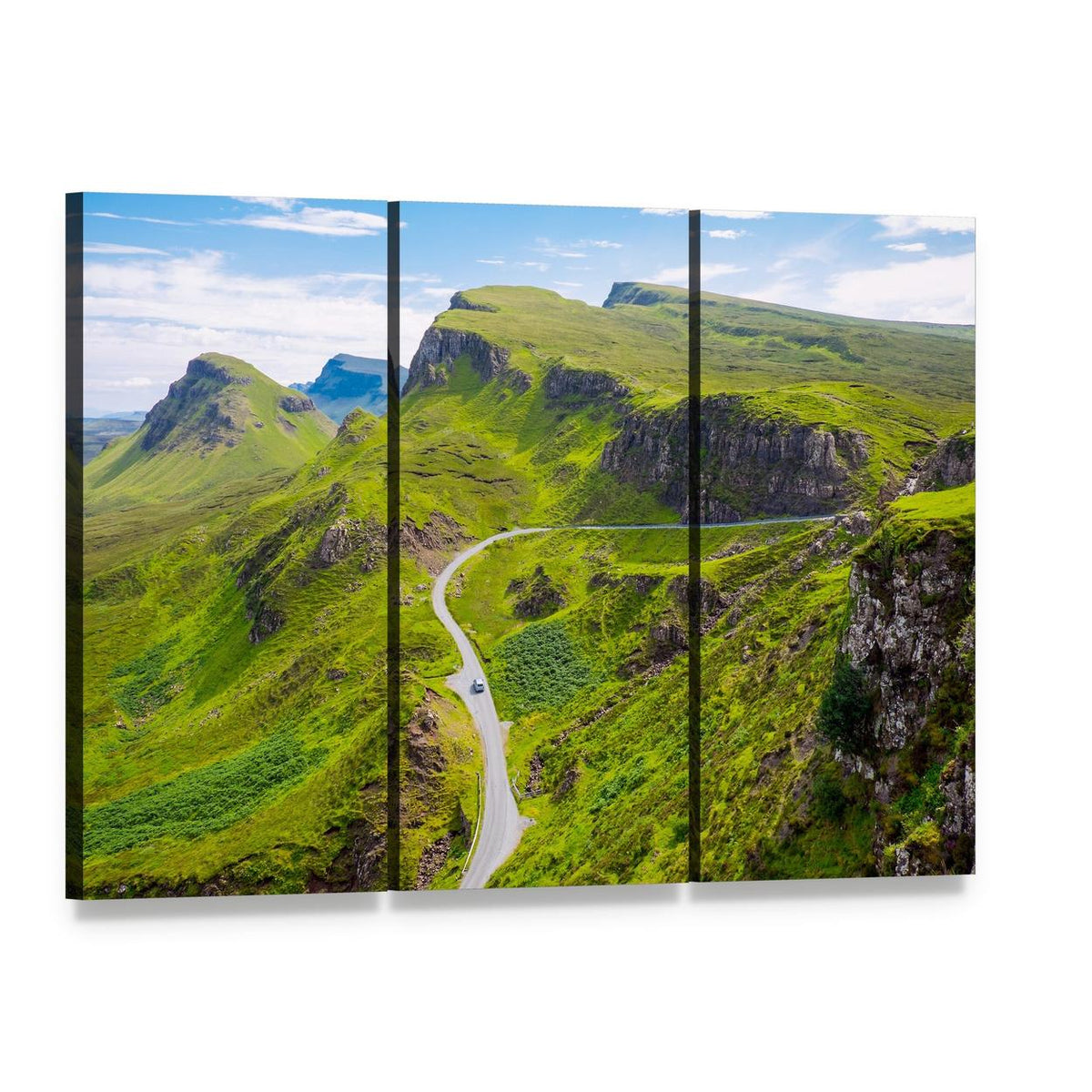 Road on Isle of Skye Canvas Wall Art, 3 panel 3 Horizontal layout gallery wrapped canvas set, angled product view