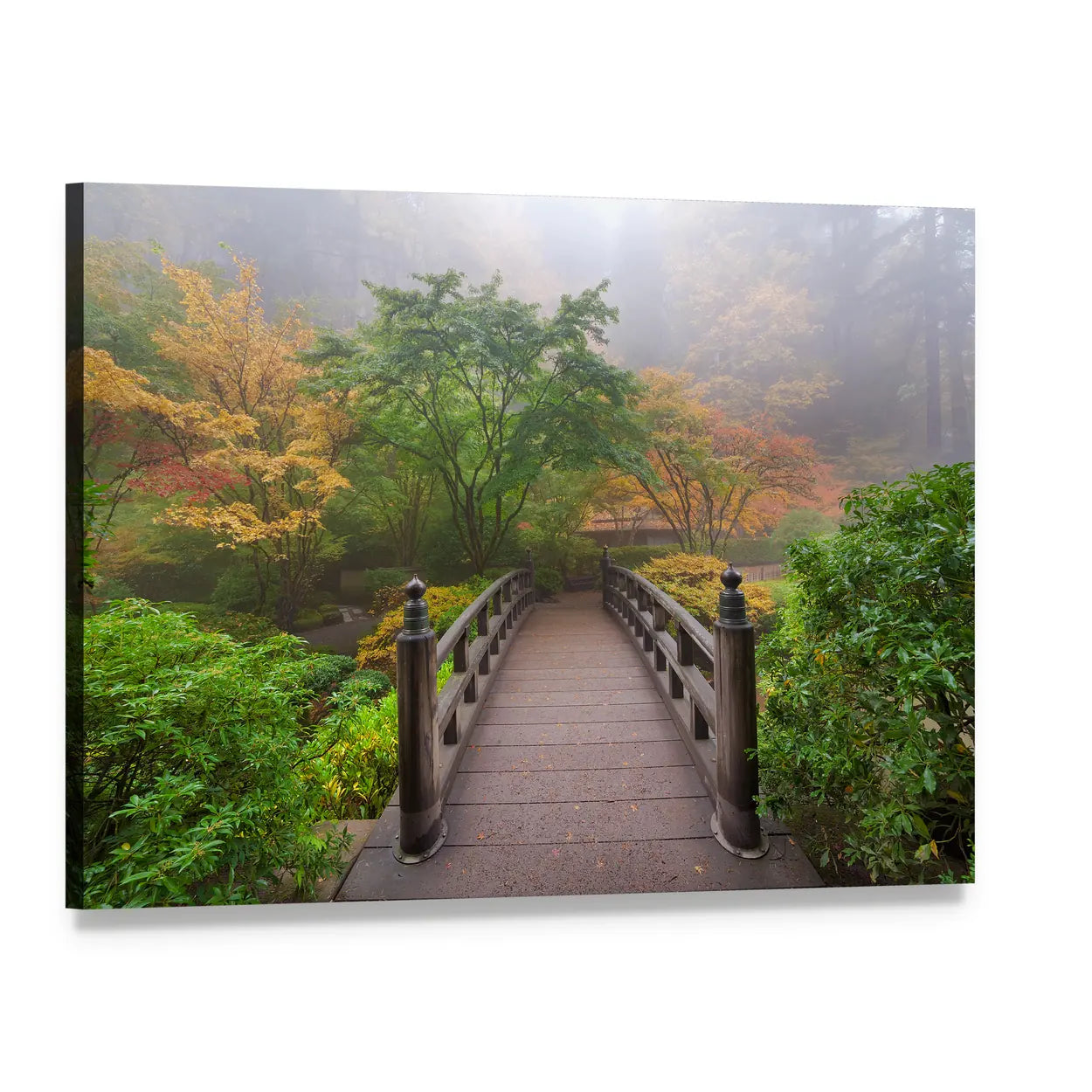 Autumn Moon Bridge Canvas Wall Art, single panel gallery wrapped canvas, angled product view