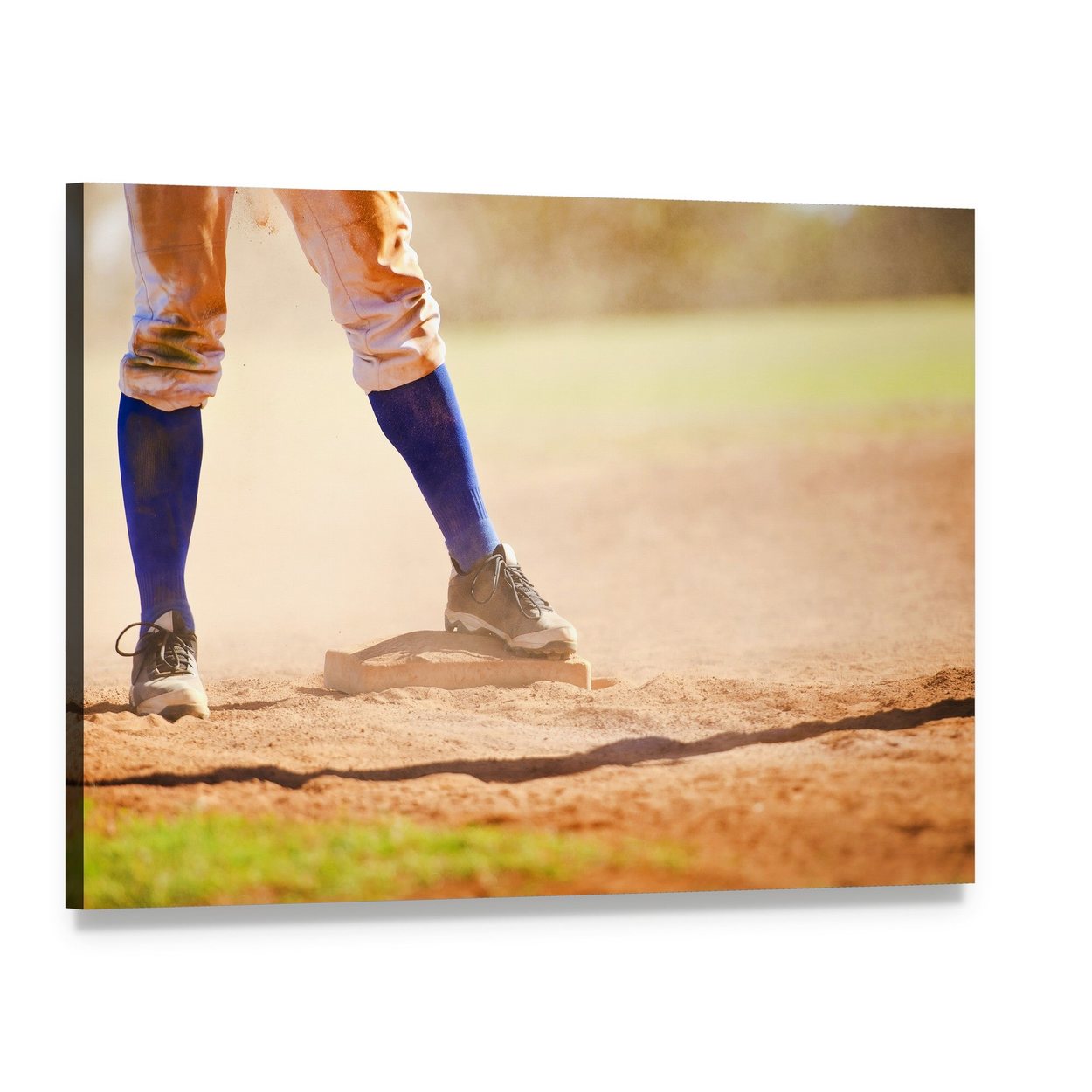 Baseball Player on Base Canvas Wall Art, single panel gallery wrapped canvas, angled product view