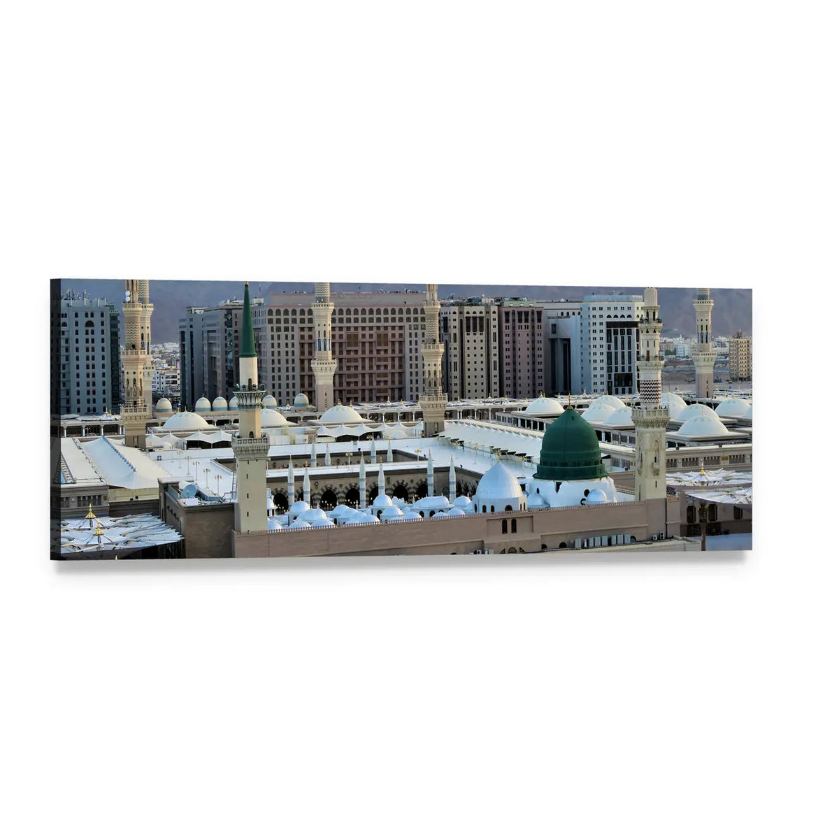 Al-masjid An-nabawi Green Dome, Medinah Panoramic Canvas Wall Art, single panel gallery wrapped canvas, angled product view
