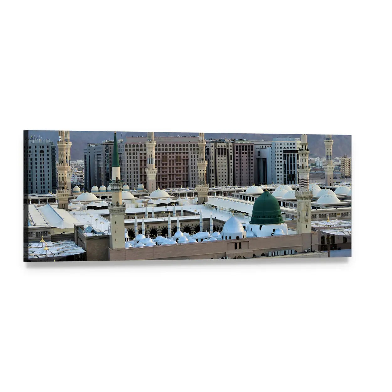 Al-masjid An-nabawi Green Dome, Medinah Panoramic Canvas Wall Art, single panel gallery wrapped canvas, angled product view