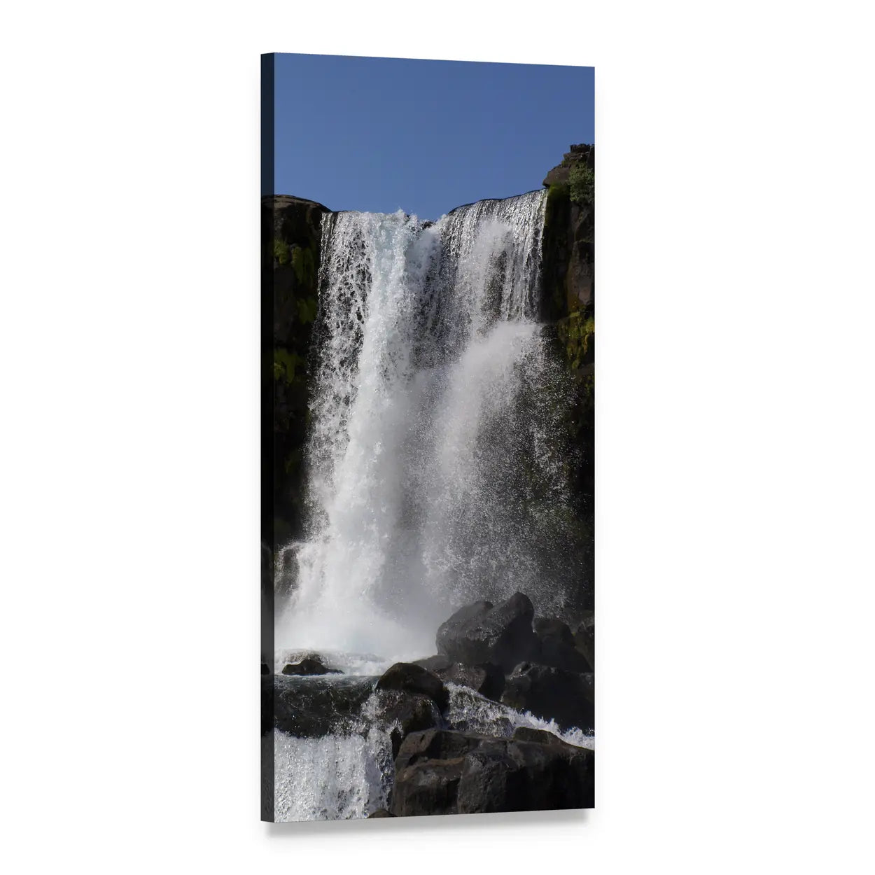 Thingvellir Waterfall Vertical Canvas Wall Art, 1 panel 1 Vertical layout gallery wrapped canvas set, angled product view