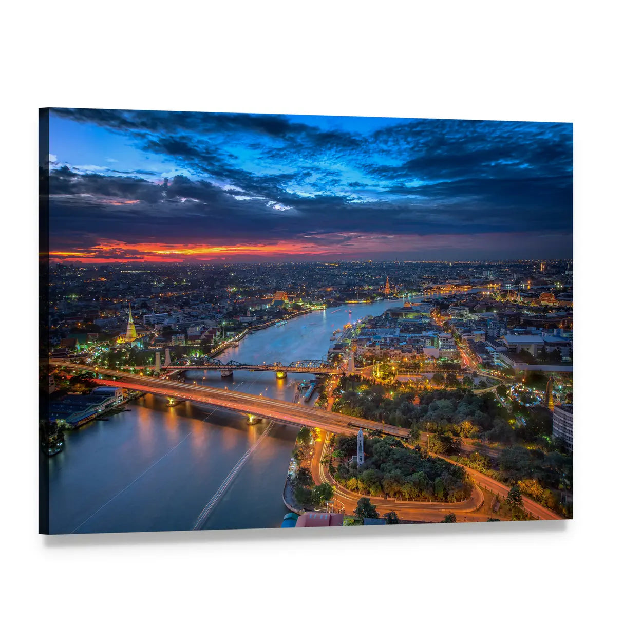Bangkok Twilight Over Dual Bridges Canvas Wall Art, single panel gallery wrapped canvas, angled product view