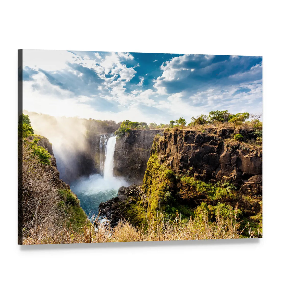 Victoria Falls from Above Canvas Wall Art, single panel gallery wrapped canvas, angled product view