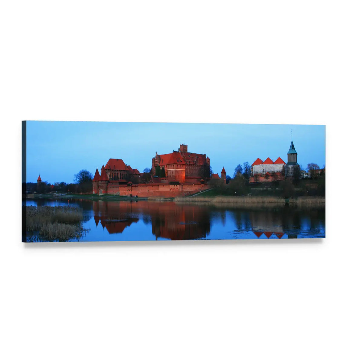 Castle of the Teutonic Knights at Lake Dusia Panoramic Canvas Wall Art, single panel gallery wrapped canvas, angled product view