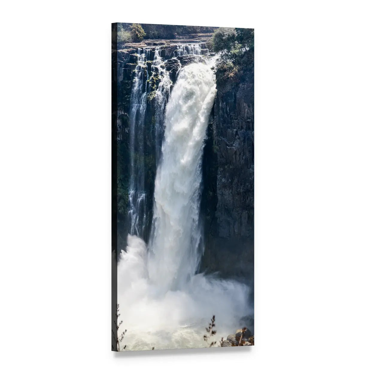 Victoria Waterfall Over Dark Cliff Vertical Canvas Wall Art, 1 panel 1 Vertical layout gallery wrapped canvas set, angled product view