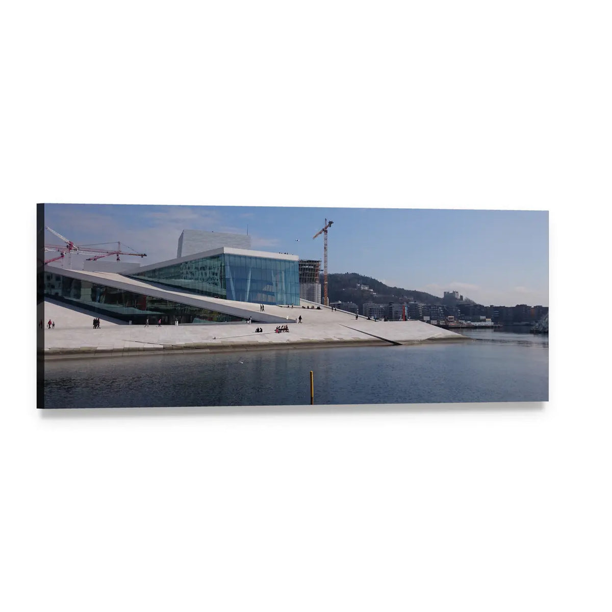 Oslo Opera House Waterfront View Panoramic Canvas Wall Art, single panel gallery wrapped canvas, angled product view