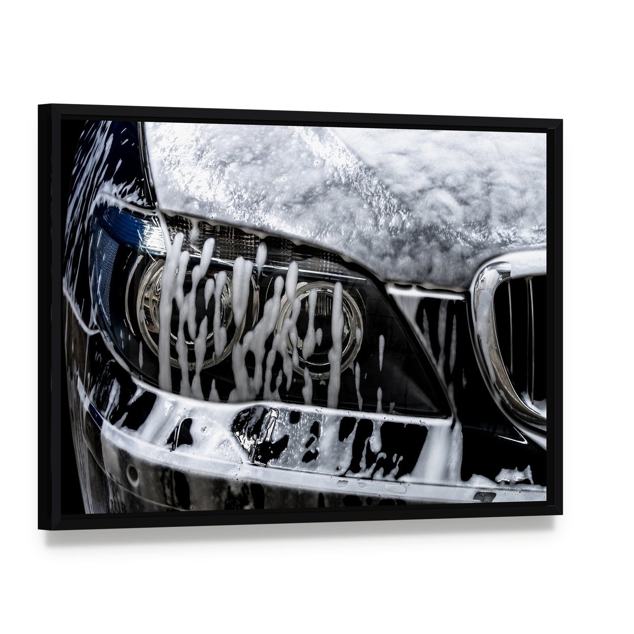 Car Wash with Soap Canvas Wall Art, framed canvas in a black floater frame, angled product view