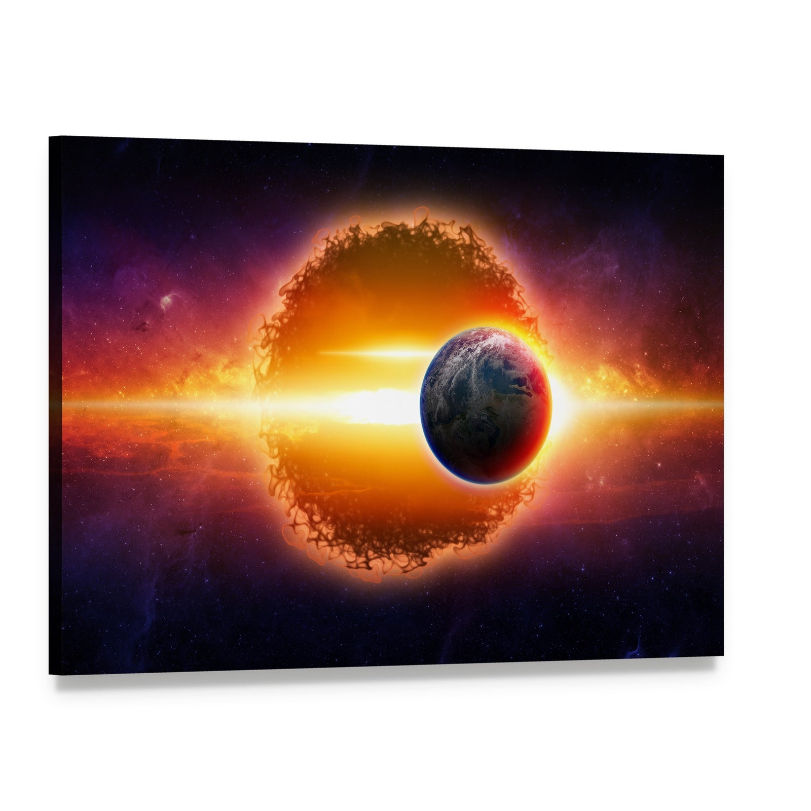 Alien Planet Approaching Earth Canvas Wall Art, single panel gallery wrapped canvas, angled product view