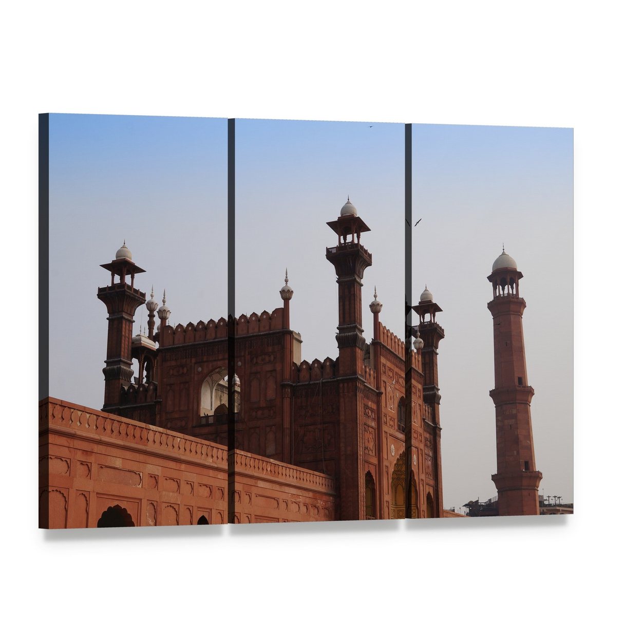 Red Mosque in Lahore Canvas Wall Art, 3 panel 3 Horizontal layout gallery wrapped canvas set, angled product view