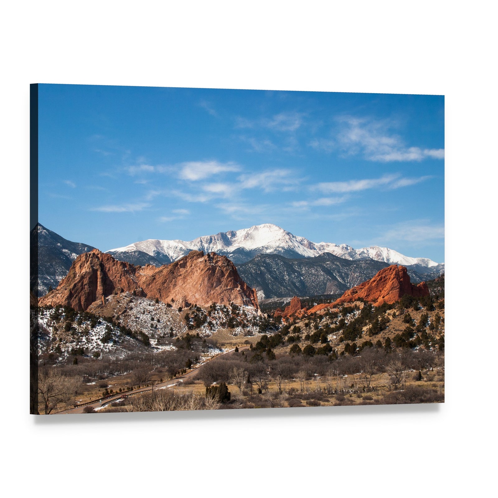 Garden of the Gods Park Colorado Canvas Wall Art, single panel gallery wrapped canvas, angled product view