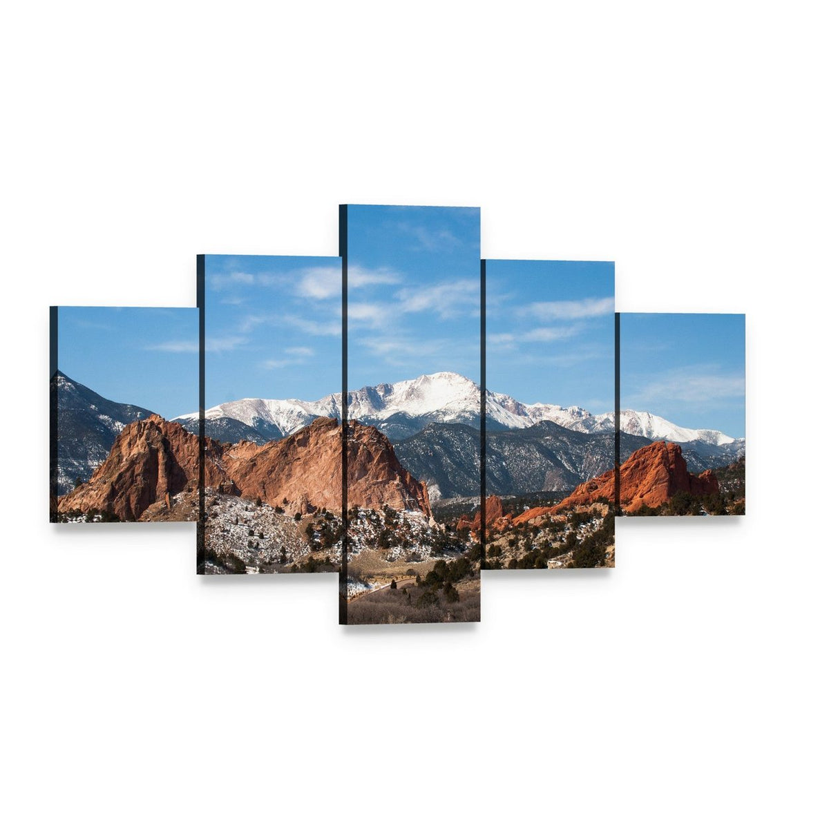 Garden of the Gods Park Colorado Canvas Wall Art, 5 panel 5 Star layout gallery wrapped canvas set, angled product view