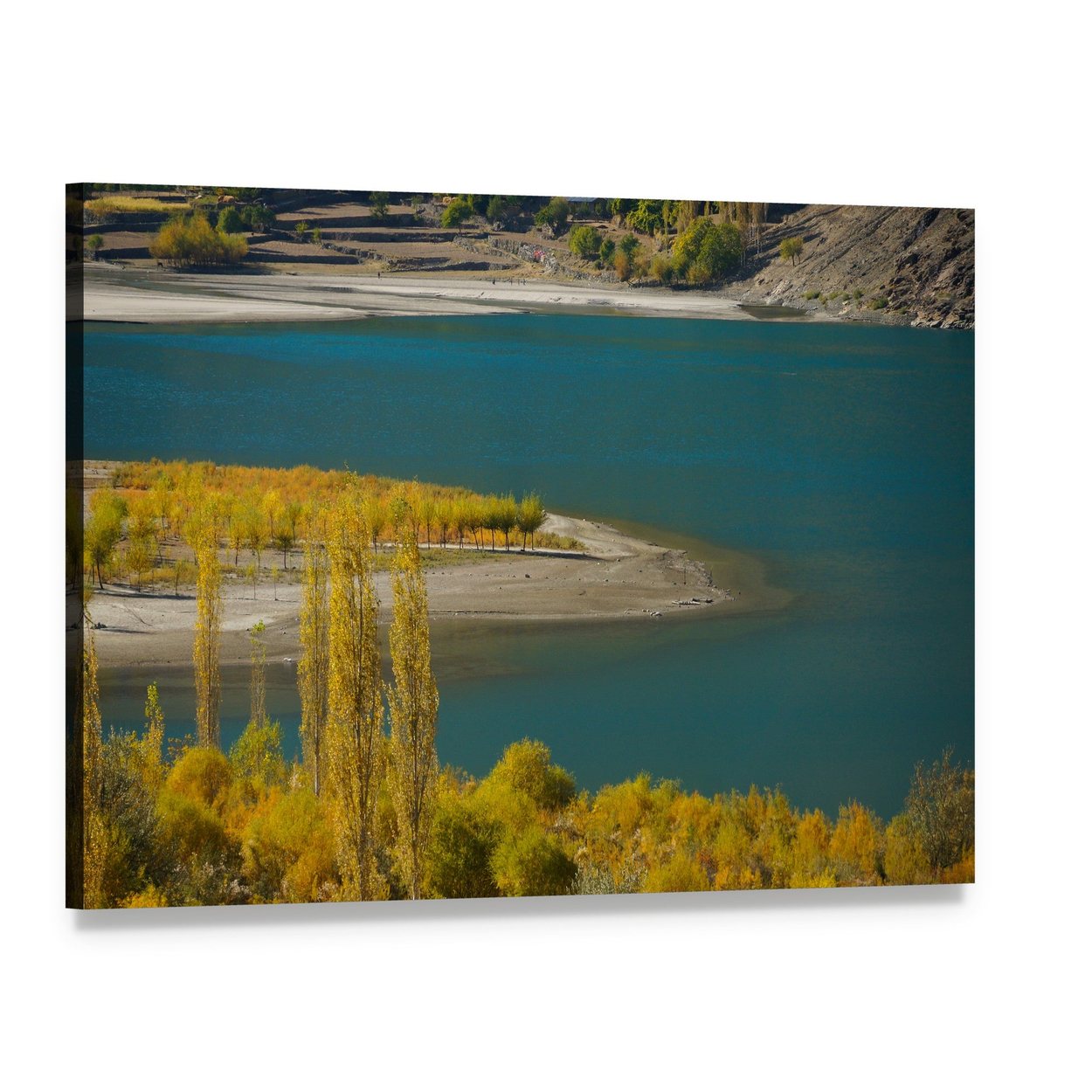 Khalti Lake in Autumn Canvas Wall Art, single panel gallery wrapped canvas, angled product view