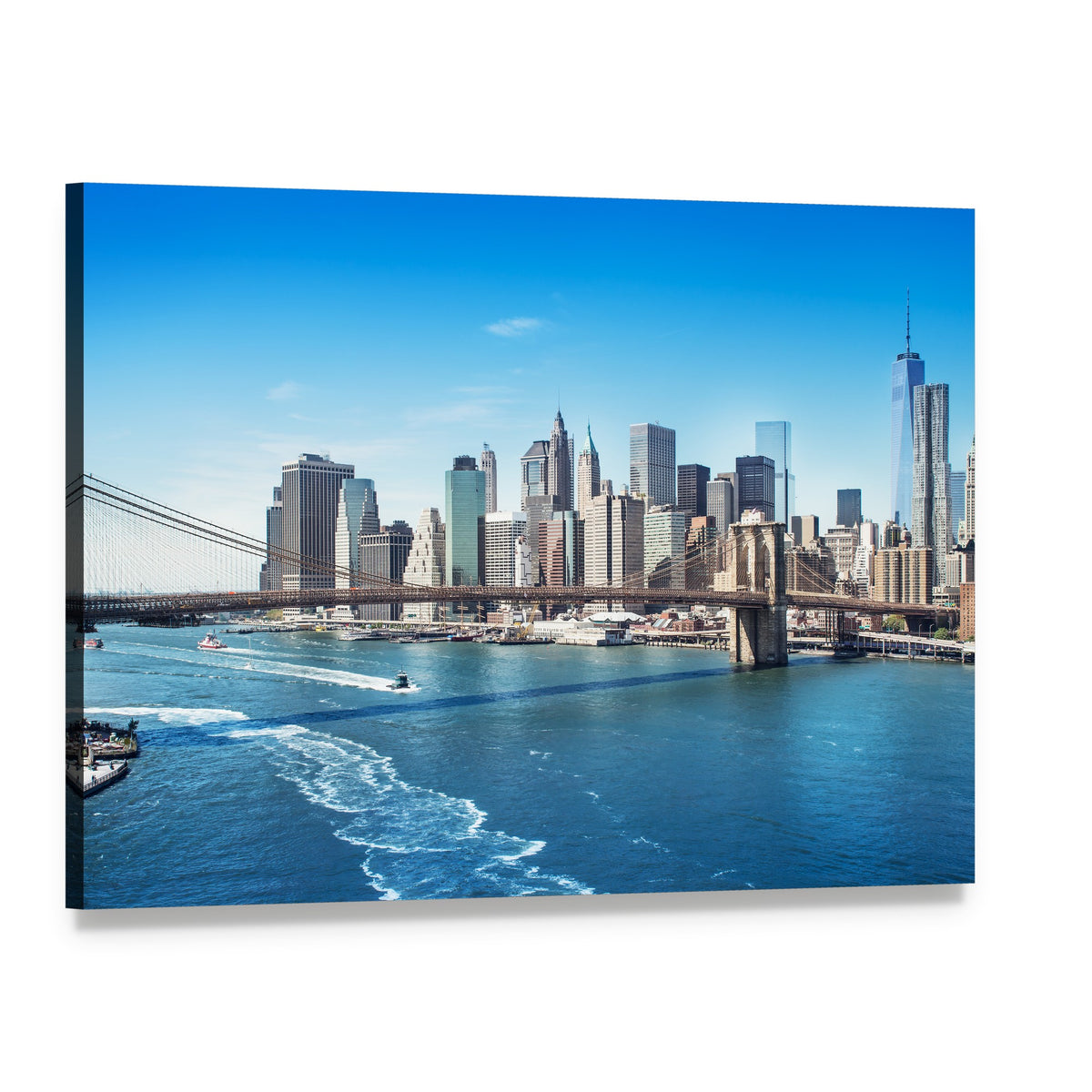 Manhattan Skyline with Brooklyn Bridge Canvas Wall Art, single panel gallery wrapped canvas, angled product view