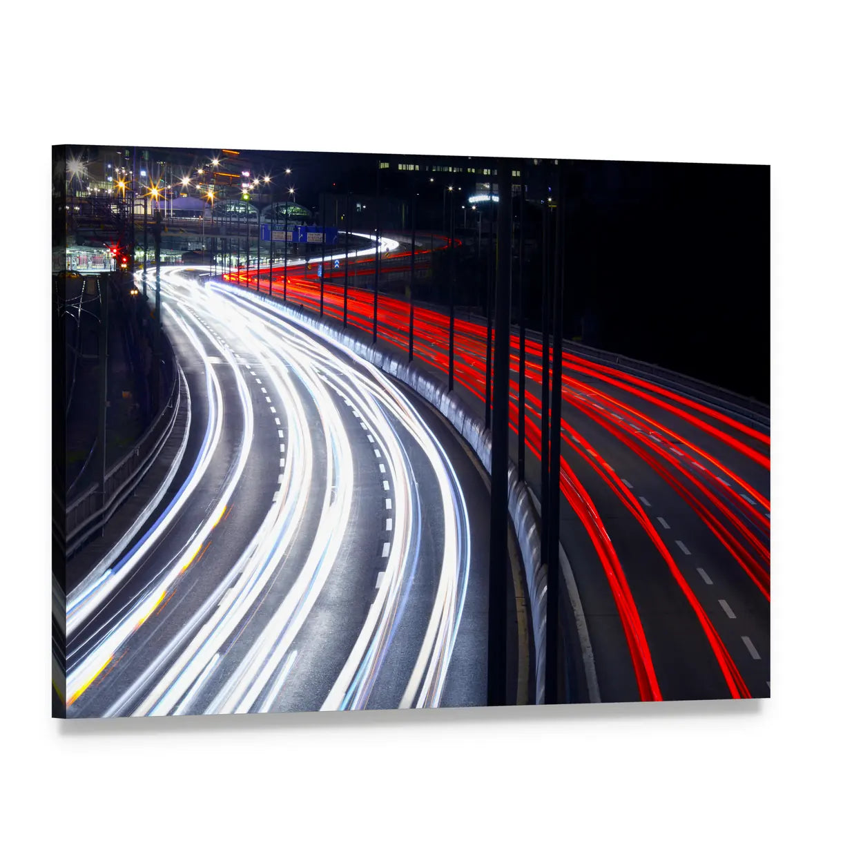 Light Trails From Cars In Stockholm Canvas Wall Art, single panel gallery wrapped canvas, angled product view