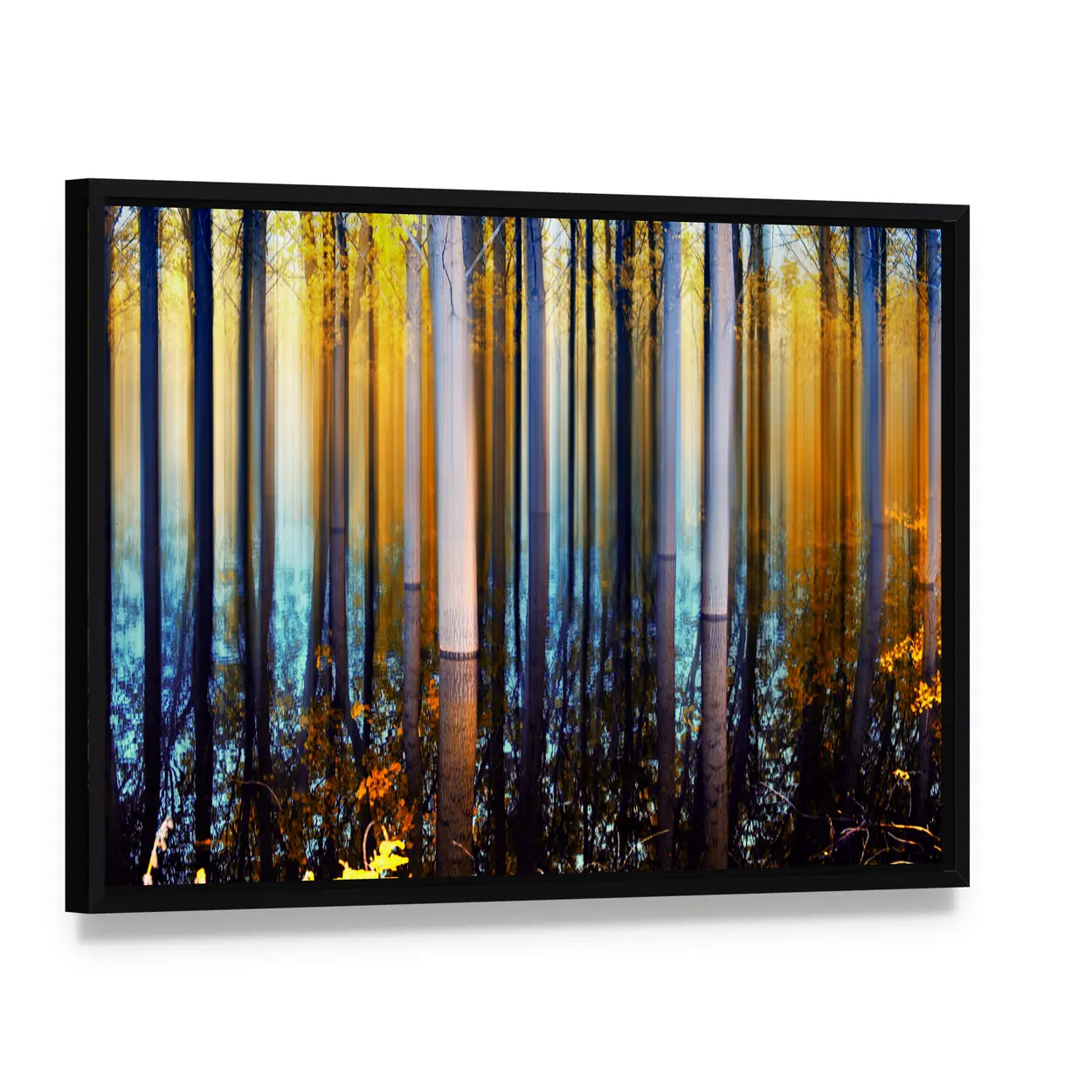 Forest In Autumn Abstract Canvas Wall Art, framed canvas in a black floater frame, angled product view