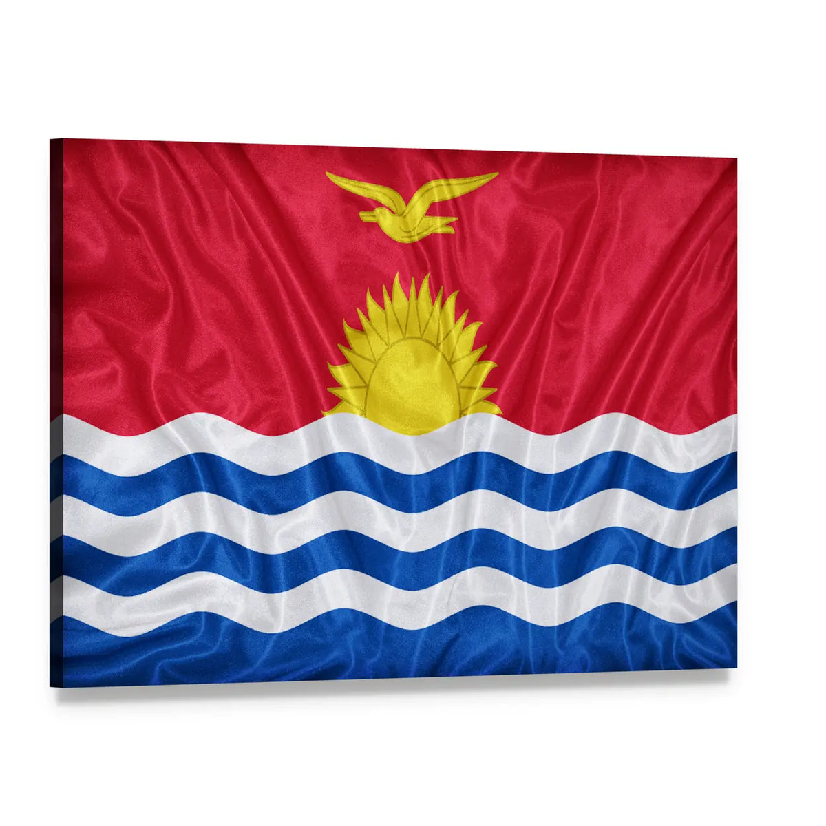 Kiribati Flag with Frigatebird Over Waves Canvas Wall Art, single panel gallery wrapped canvas, angled product view