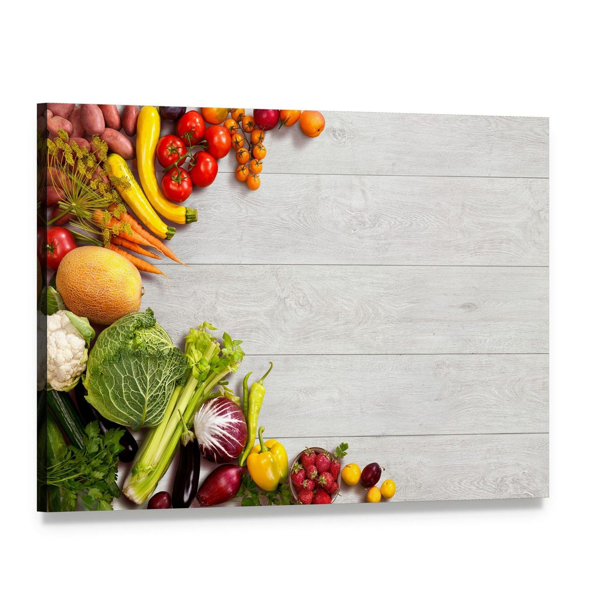 Colorful Fruits and Fresh Vegetables Canvas Wall Art, single panel gallery wrapped canvas, angled product view