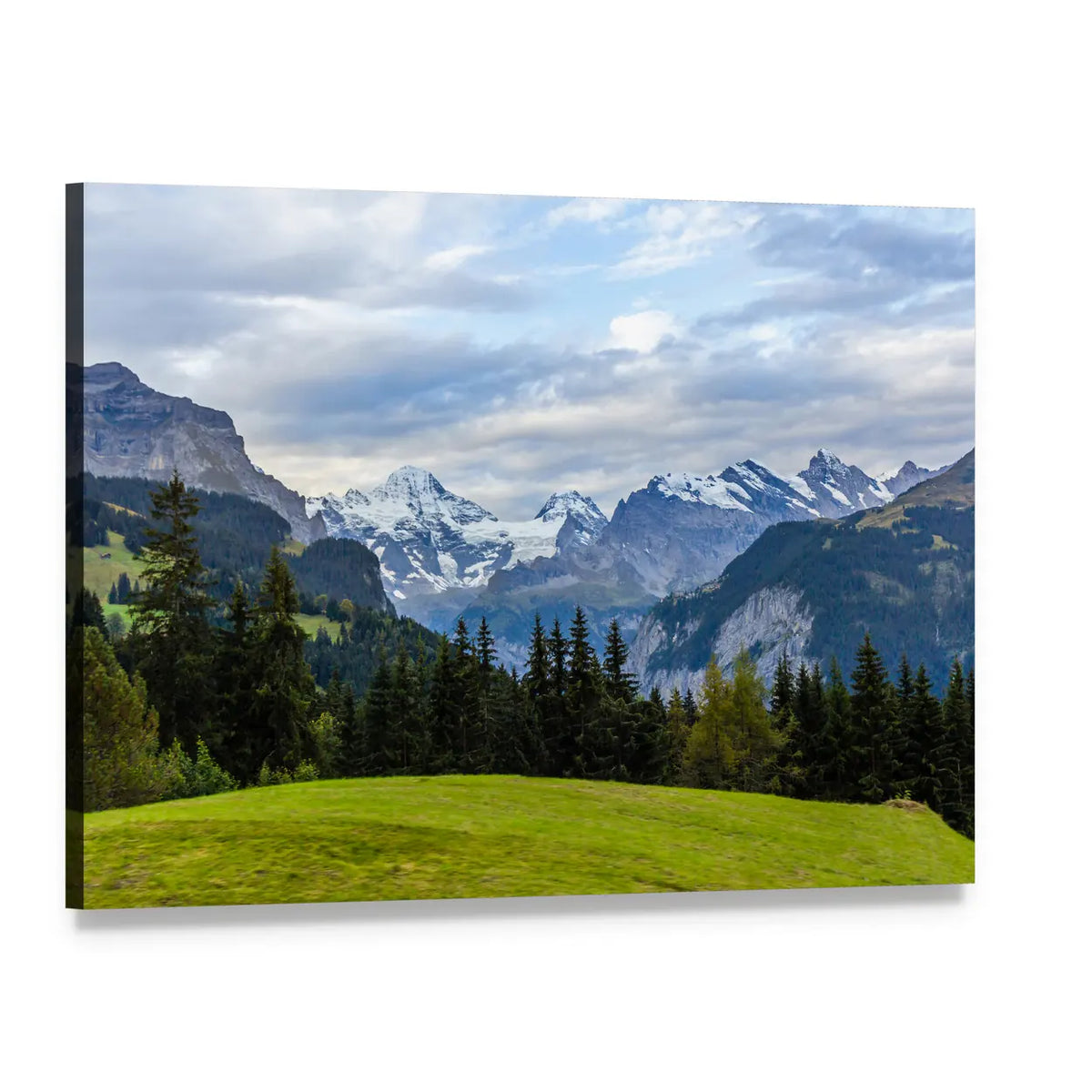 Wengen View of the Swiss Alps Canvas Wall Art, single panel gallery wrapped canvas, angled product view