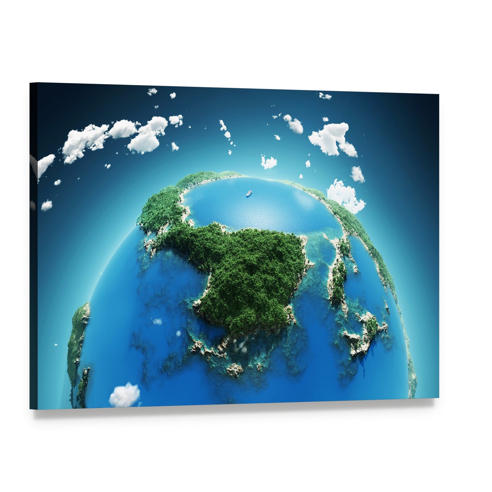 Green & Blue Planet Earth Canvas Wall Art, single panel gallery wrapped canvas, angled product view