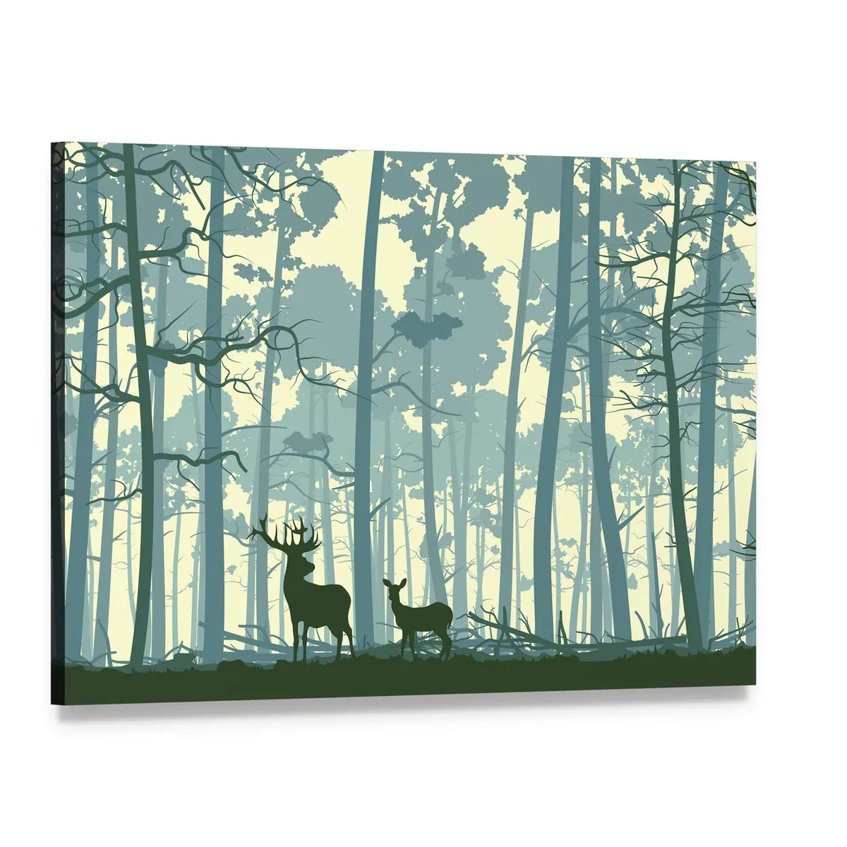 Wild Deer in Forest Canvas Wall Art, single panel gallery wrapped canvas, angled product view