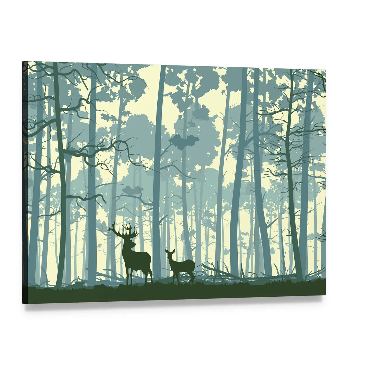 Wild Deer in Forest Canvas Wall Art, single panel gallery wrapped canvas, angled product view