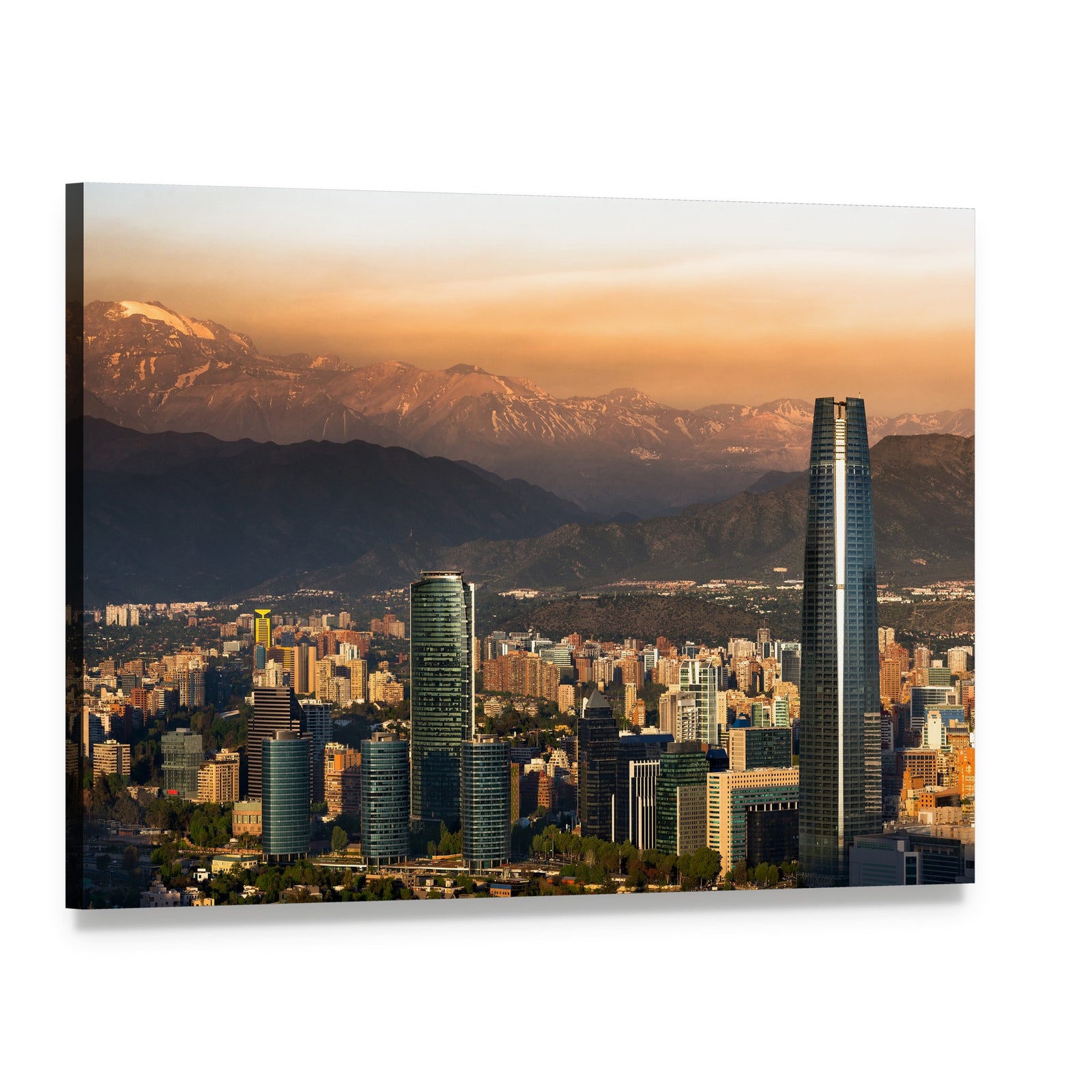 Santiago De Chile Skyline at Sunset Canvas Wall Art, single panel gallery wrapped canvas, angled product view