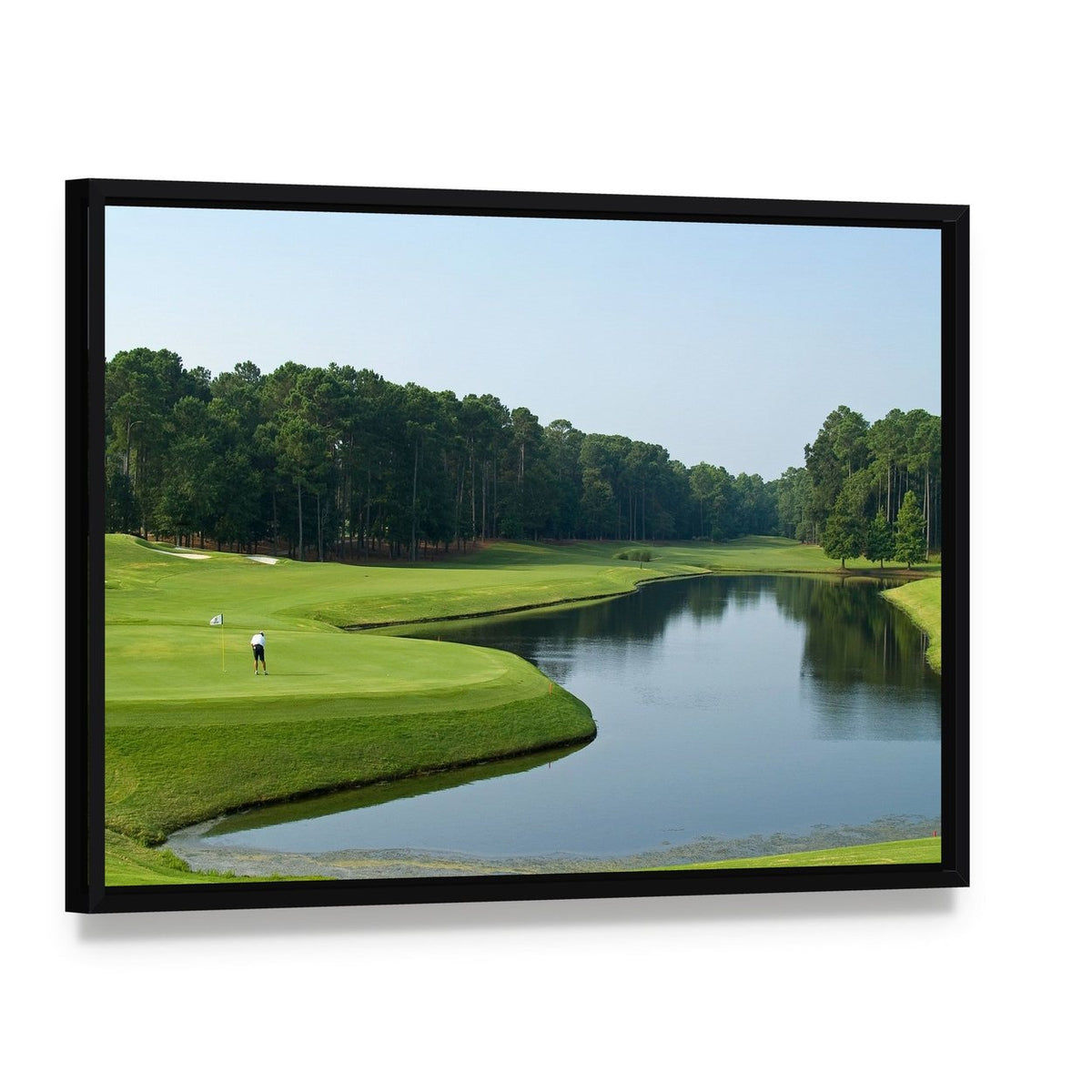 Golfer on Myrtle Beach Canvas Wall Art, framed canvas in a black floater frame, angled product view