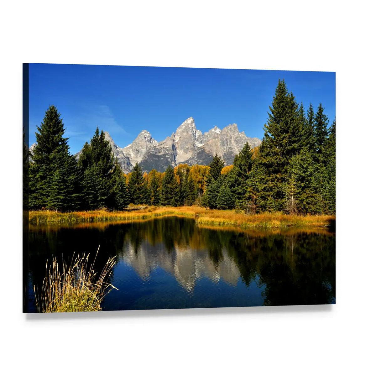 Autumn Reflections in the Grand Tetons Canvas Wall Art, single panel gallery wrapped canvas, angled product view