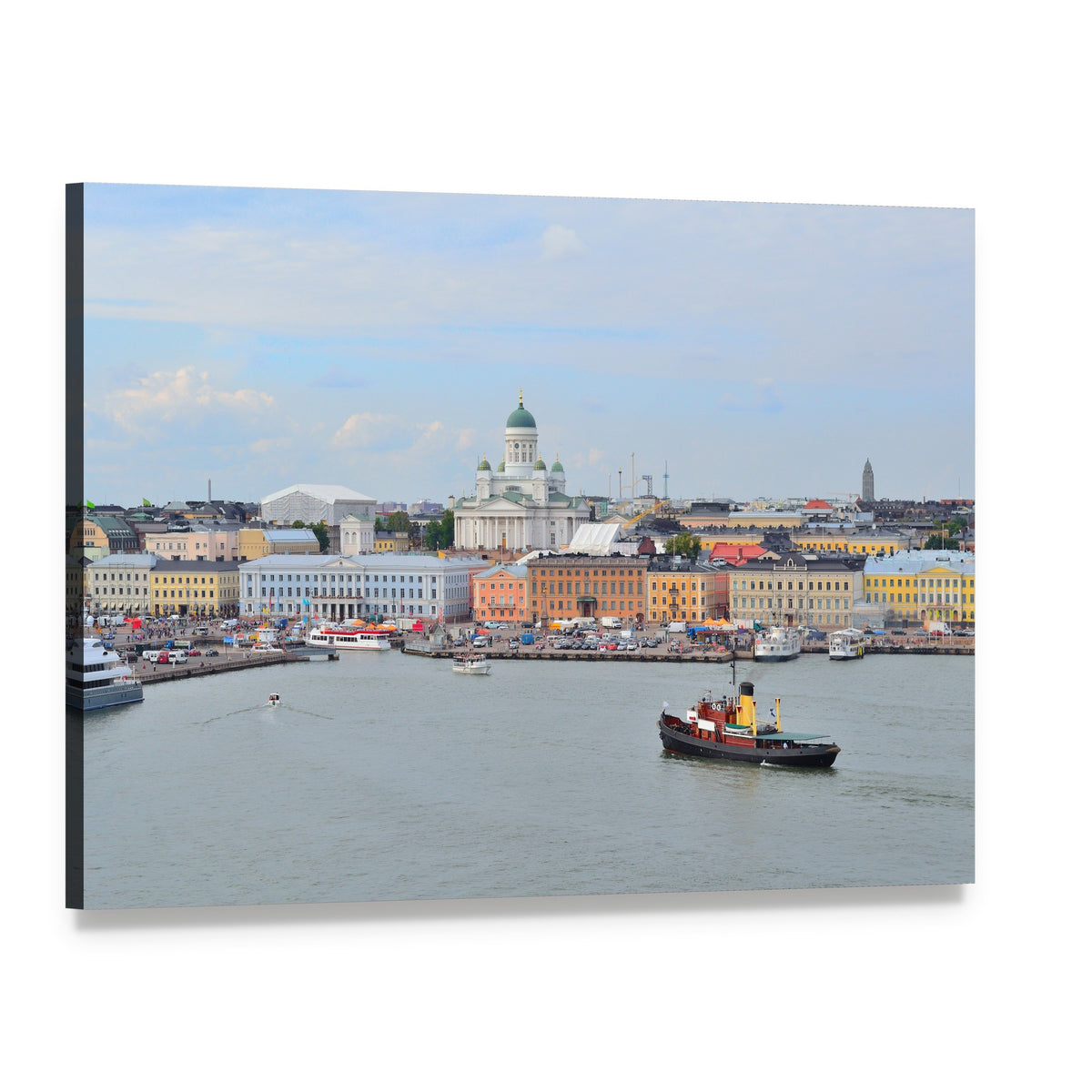 Helsinki Harbor Skyline with Cathedral Dome Canvas Wall Art, single panel gallery wrapped canvas, angled product view