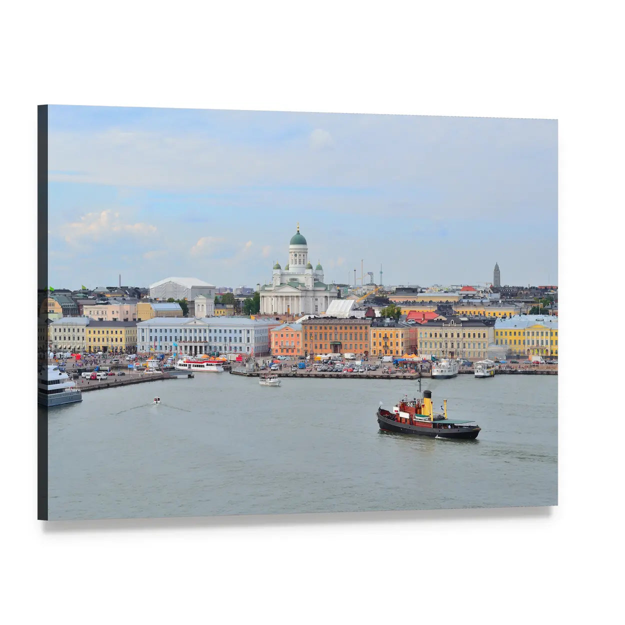 Helsinki Harbour and Cathedral Skyline Canvas Wall Art, single panel gallery wrapped canvas, angled product view
