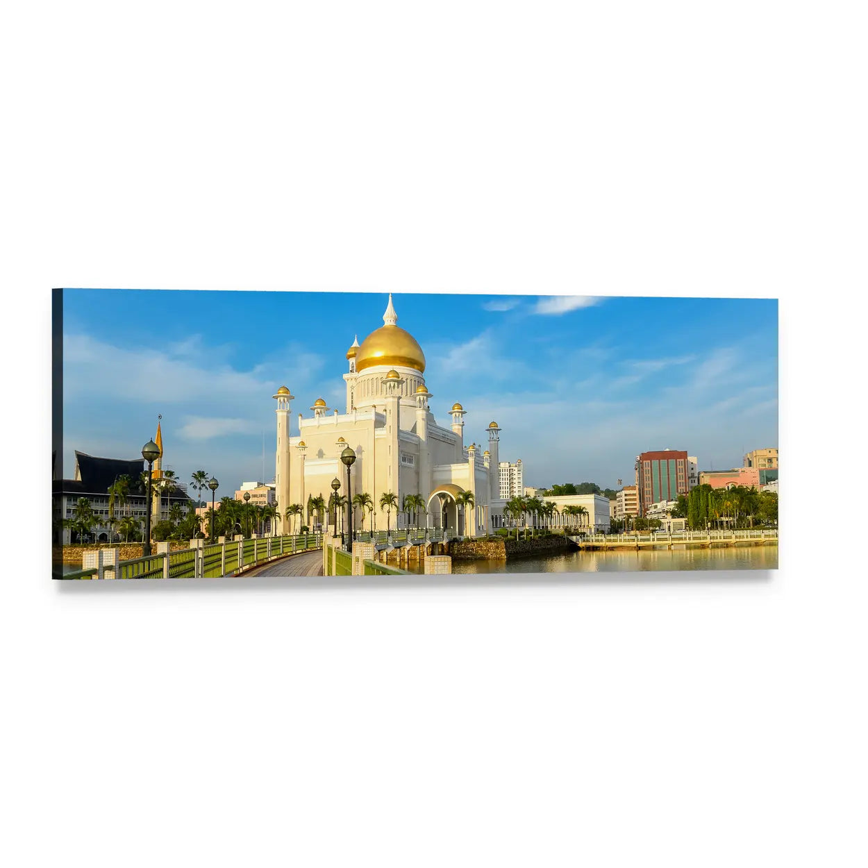 Sultan Omar Ali Saifuddin Mosque, Brunei Panoramic Canvas Wall Art, single panel gallery wrapped canvas, angled product view
