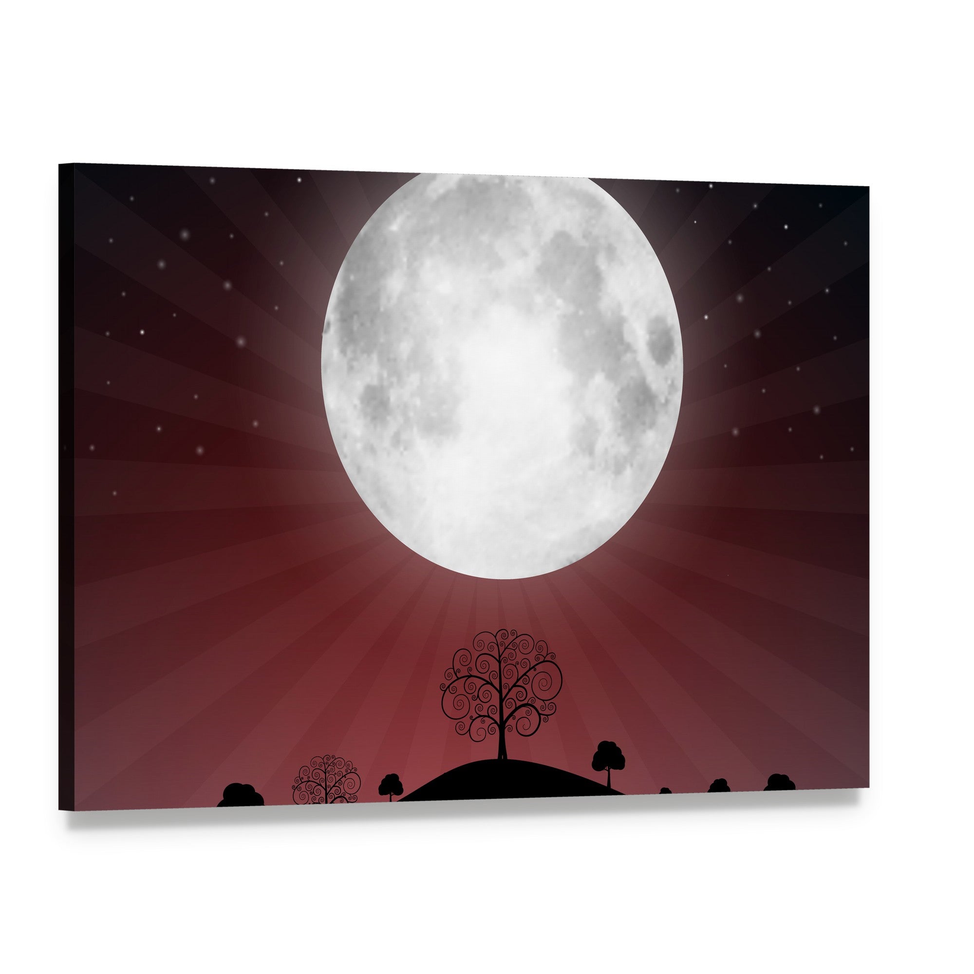 Glowing Full Moon Over Silhouetted Hills Canvas Wall Art, single panel gallery wrapped canvas, angled product view
