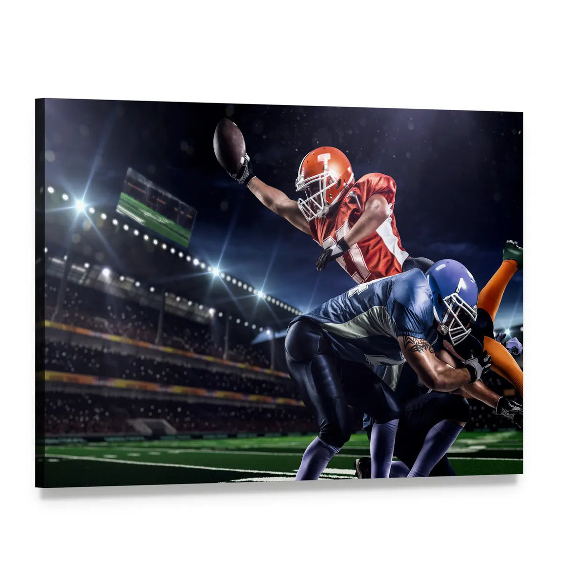 American Football Players in Action Canvas Wall Art, single panel gallery wrapped canvas, angled product view