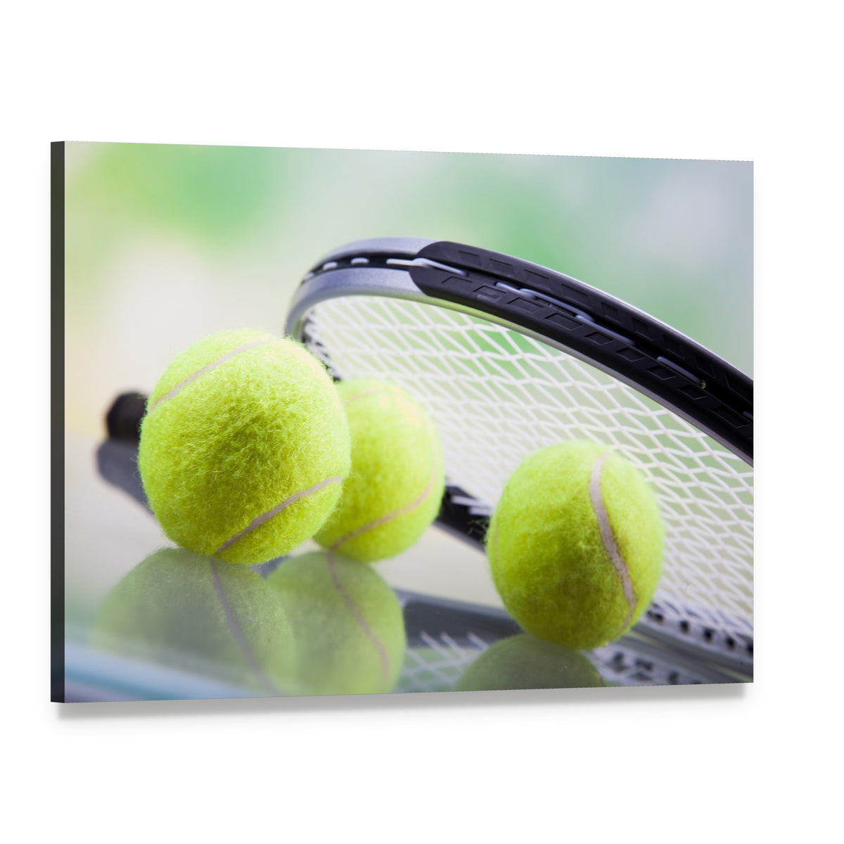 Tennis Racket and Ball Canvas Wall Art, single panel gallery wrapped canvas, angled product view