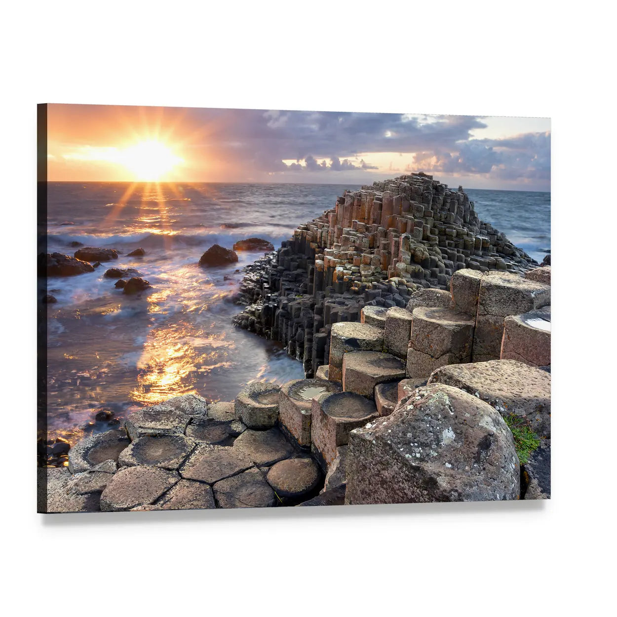 Giant's Causeway Sunset Over Basalt Columns Canvas Wall Art, single panel gallery wrapped canvas, angled product view