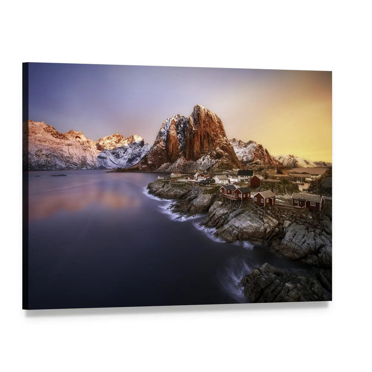 Sunrise Over Hamnoy, Lofoten Islands Canvas Wall Art, single panel gallery wrapped canvas, angled product view