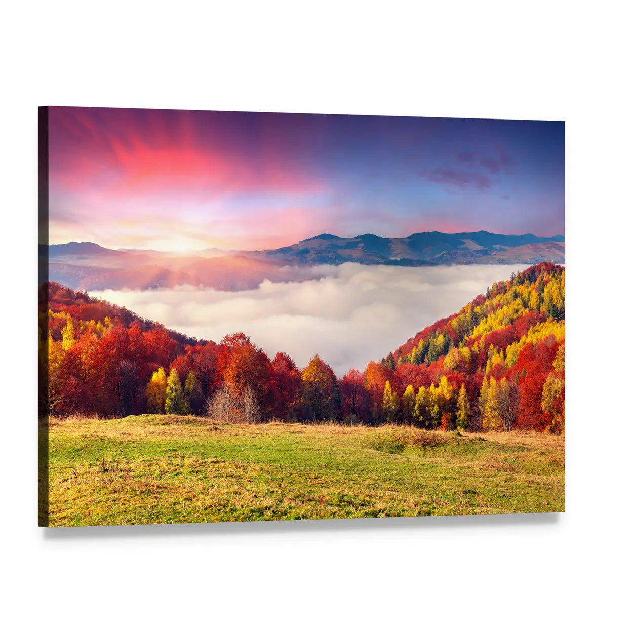 Colorful Carpathian Mountains Canvas Wall Art, single panel gallery wrapped canvas, angled product view