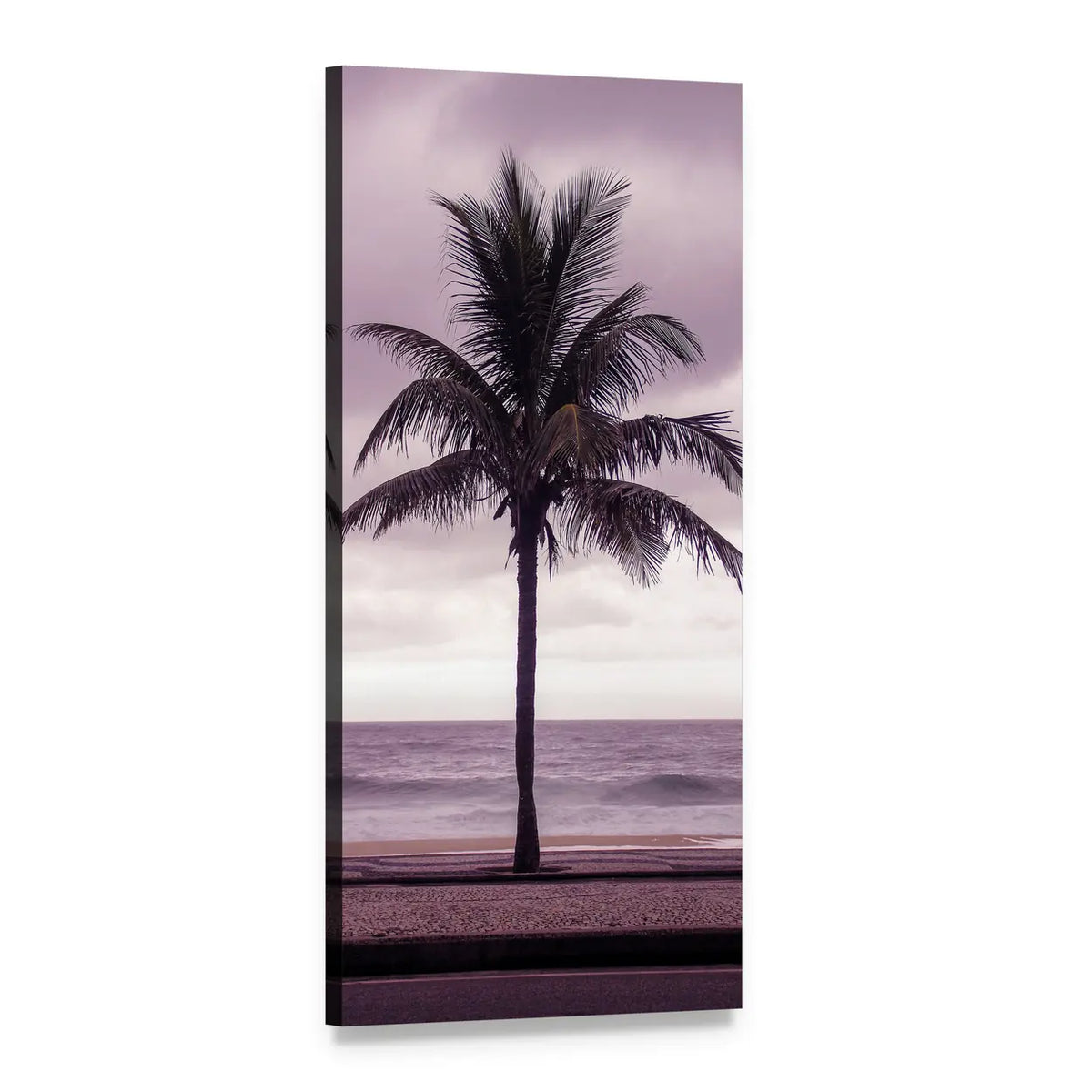 Coconut Tree on Beach Vertical Canvas Wall Art, 1 panel 1 Vertical layout gallery wrapped canvas set, angled product view