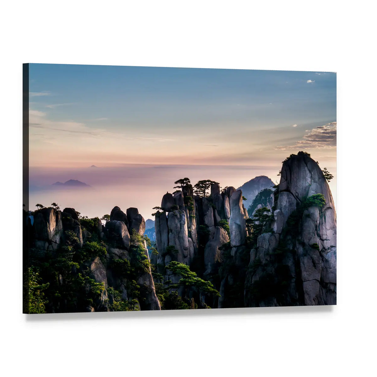 Huangshan Mountain in Anhui at Dawn Canvas Wall Art, single panel gallery wrapped canvas, angled product view