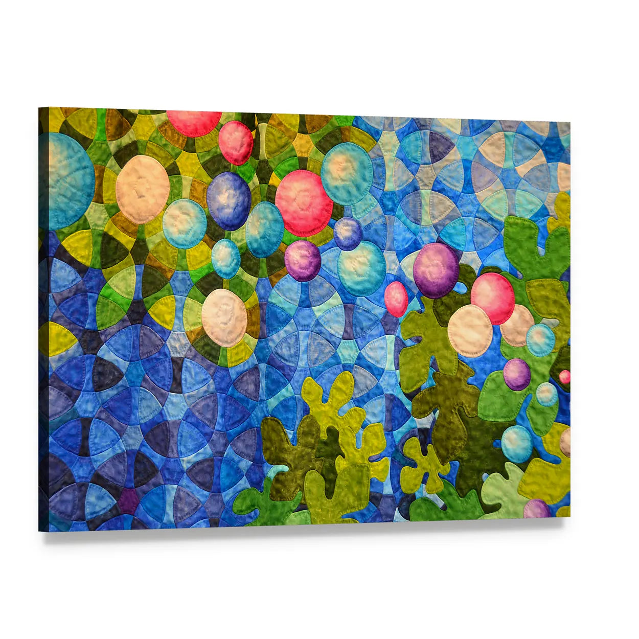 Contemporary Patchwork Quilt Canvas Wall Art, single panel gallery wrapped canvas, angled product view