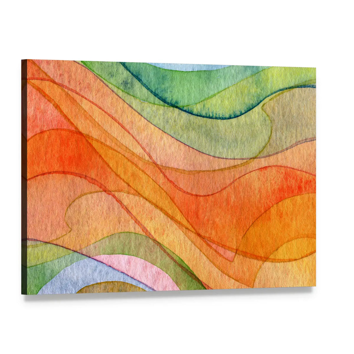 Colorful Watercolor Wave Abstract Canvas Wall Art, single panel gallery wrapped canvas, angled product view