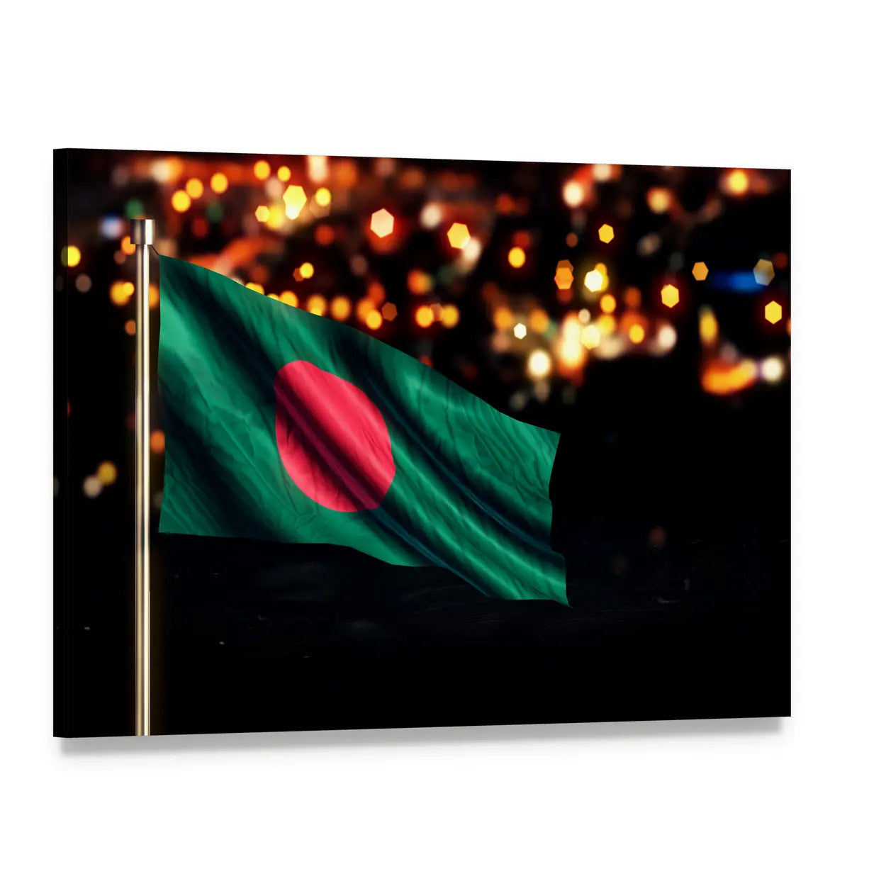 Bangladesh Flag with Shimmering Bokeh Canvas Wall Art, single panel gallery wrapped canvas, angled product view